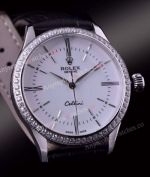 Replica Rolex Cellini Time Watch SS White Roman Diamond Bezel